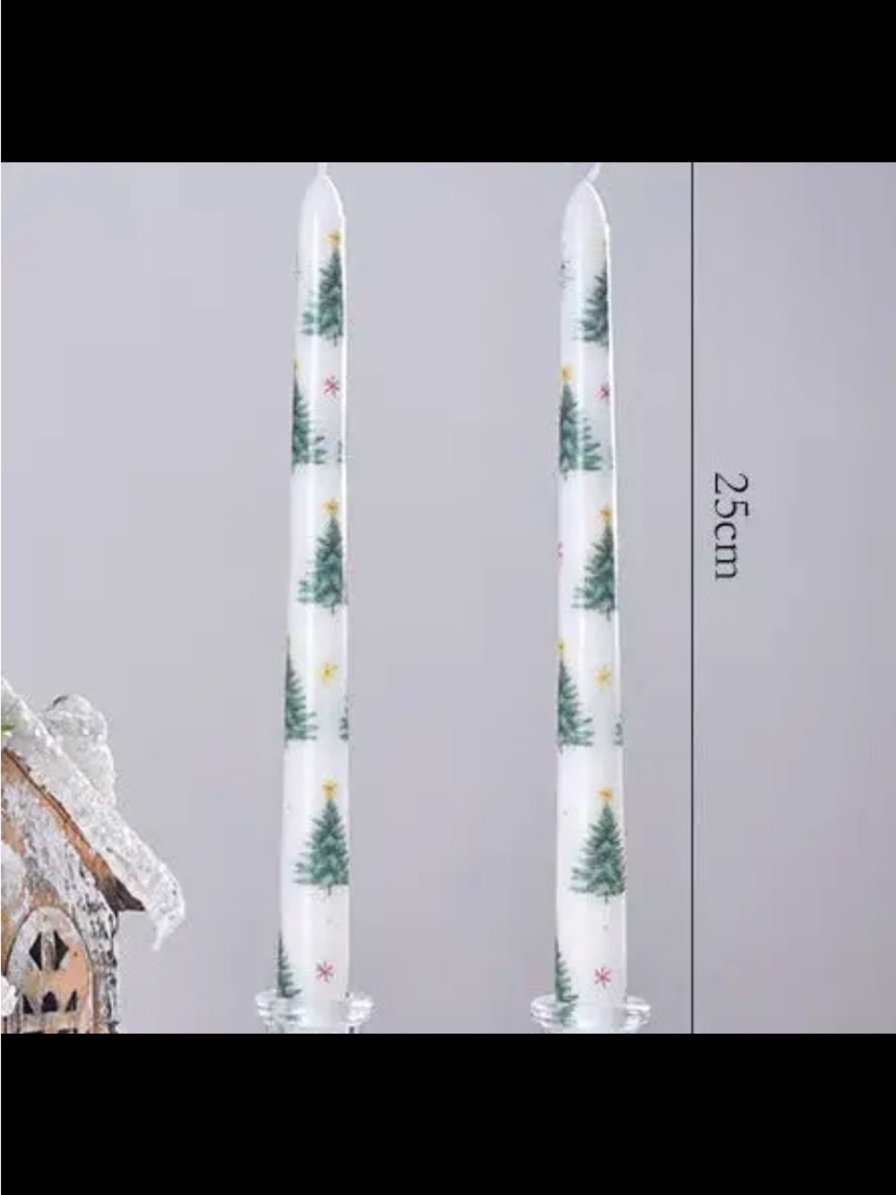 Christmas Printed Pole Candle - White with Green Tree Design